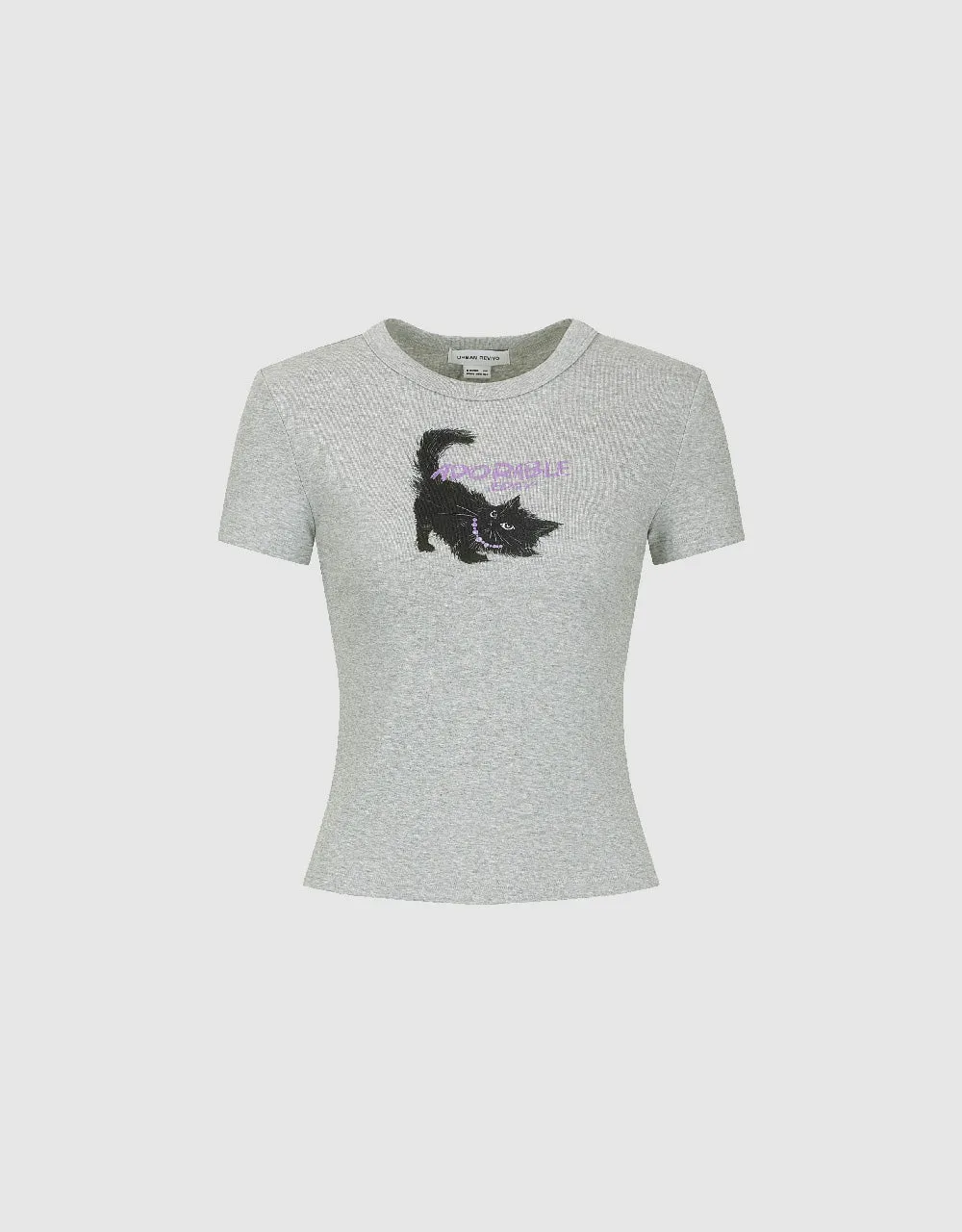 Cat Printed Crew Neck Skinny T-Shirt sold by Urban Revivo product image thumbnail 2