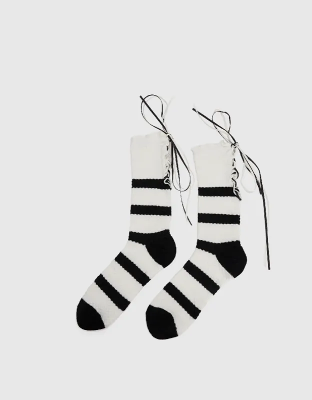 Striped Lace Up Mid-Length Socks sold by Urban Revivo