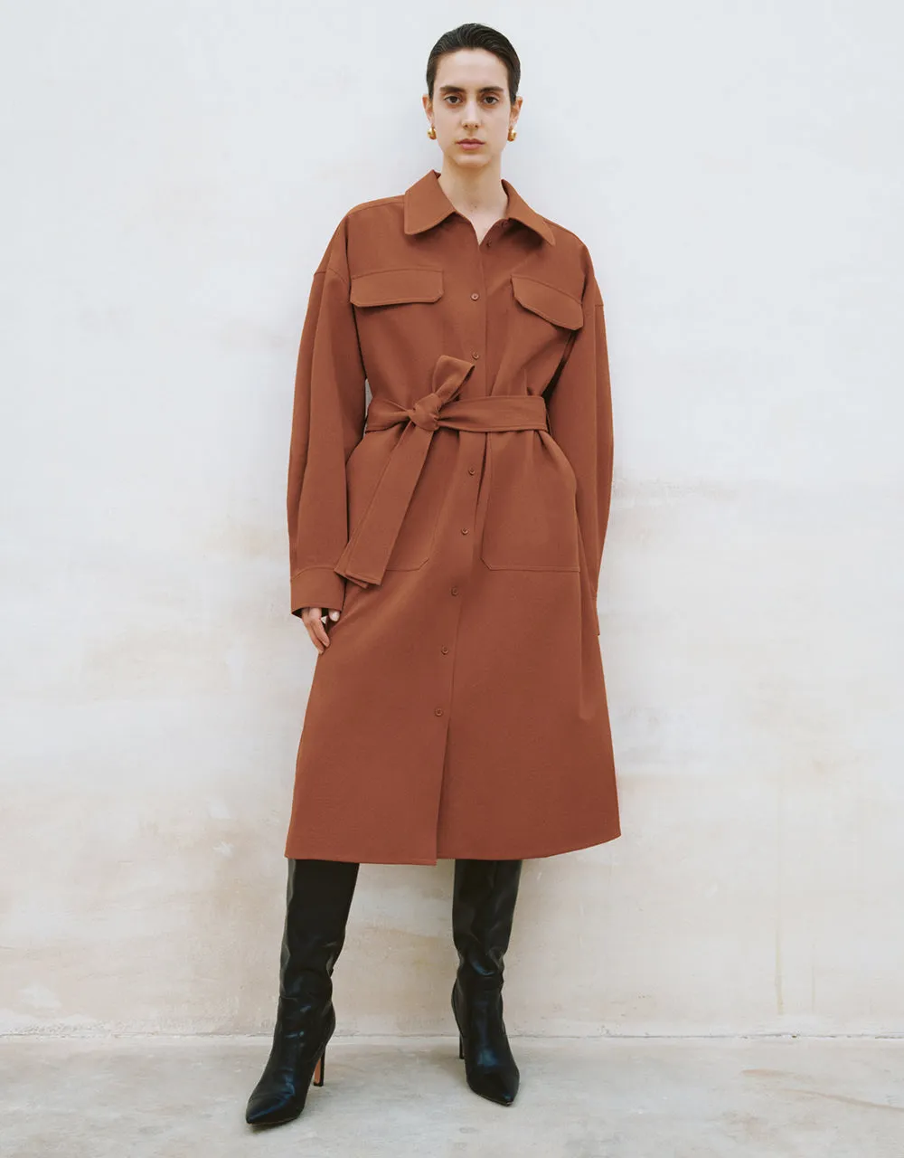 Lapel Straight Shirt Dress With Belt sold by Urban Revivo