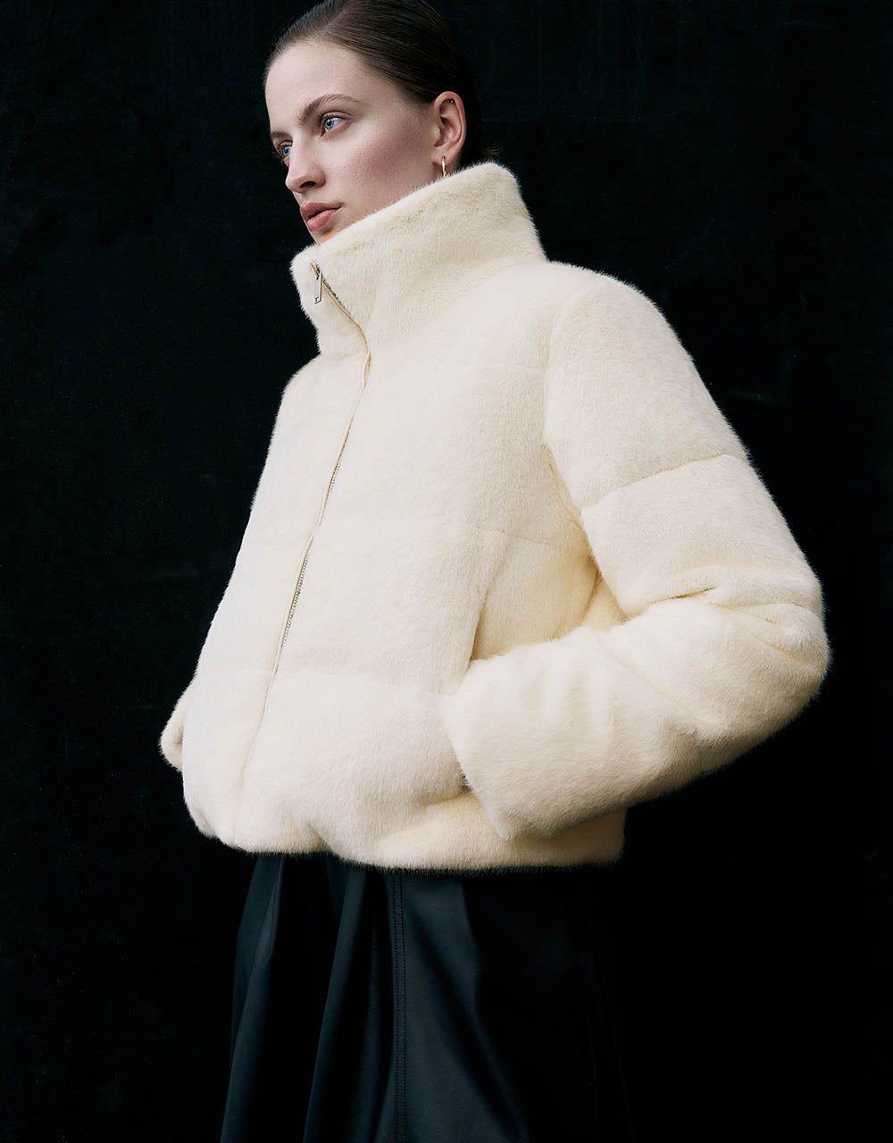 Zipper Front Stand Collar Furry Jacket sold by Urban Revivo product image thumbnail 3