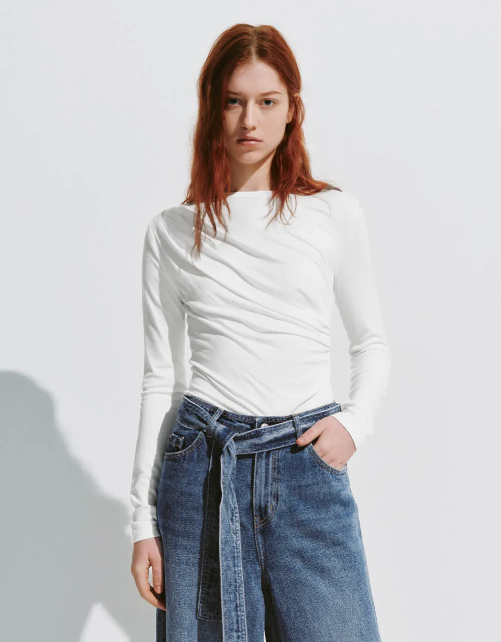 Ruched Crew Neck Skinny T-Shirt sold by Urban Revivo