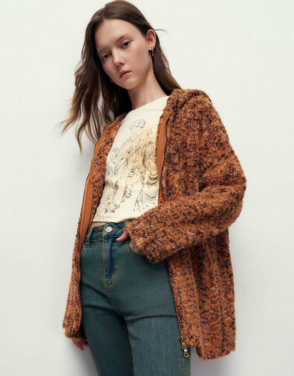 Zipper Front Hooded Knitted Cardigan sold by Urban Revivo