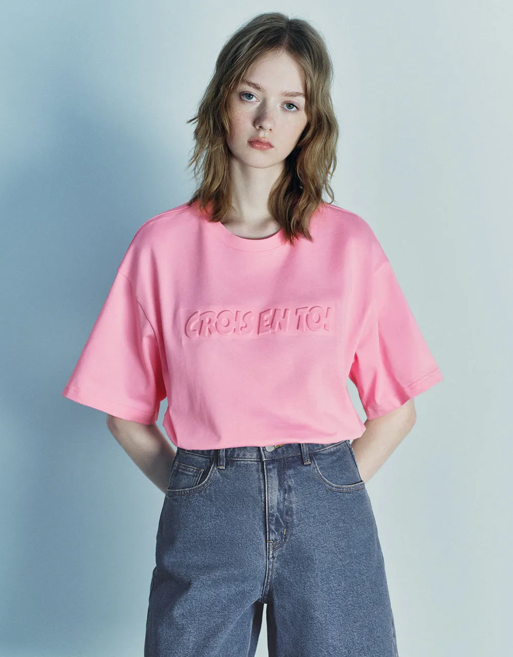 Letter Embossed Crew Neck Loose T-Shirt sold by Urban Revivo