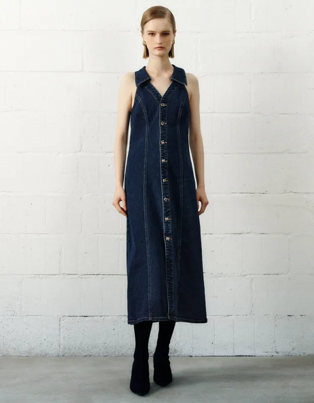 Sleeveless Lapel Denim Dress made by Urban Revivo
