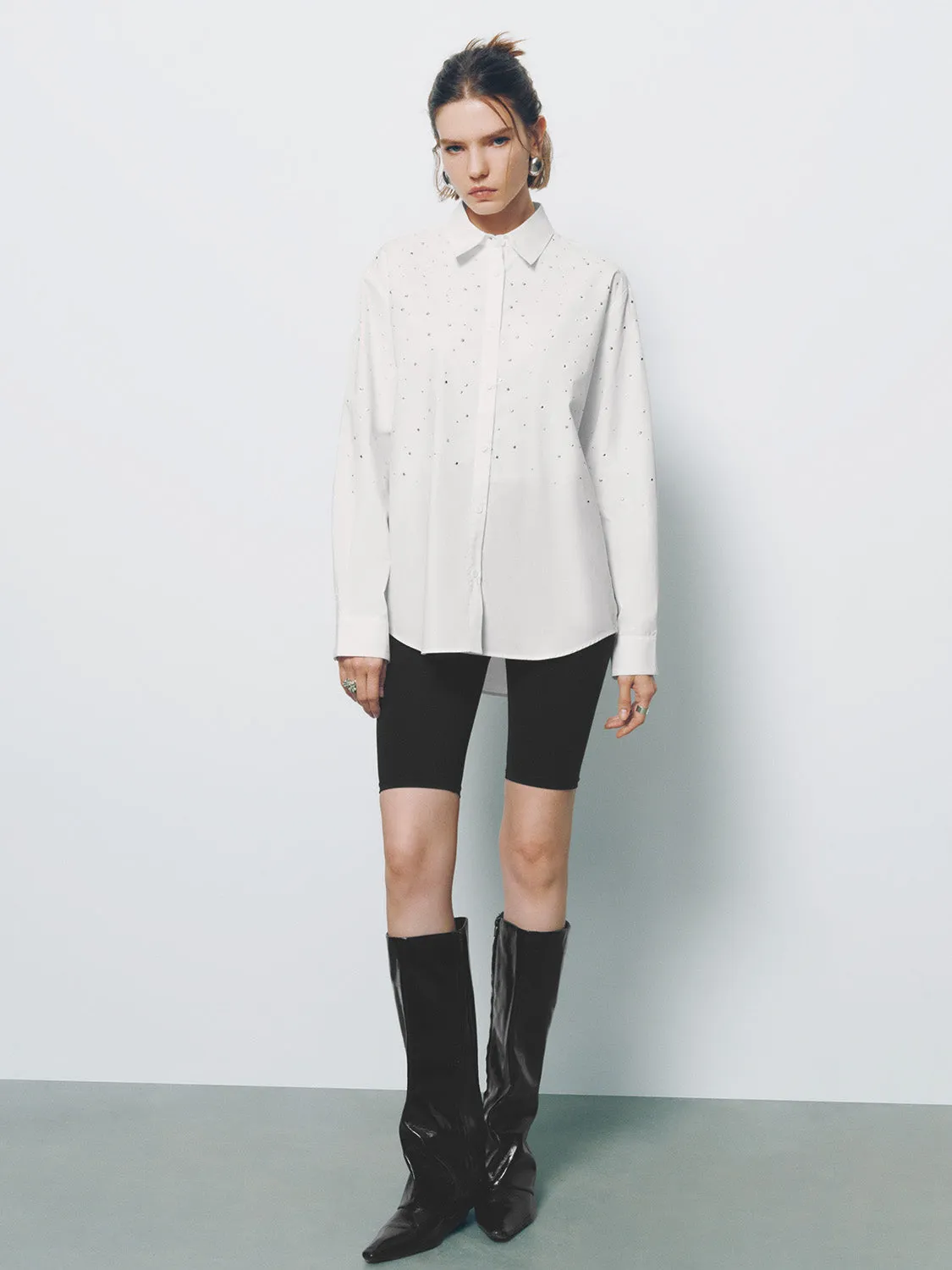 Rhinestone Décor Button Up Loose Shirt sold by Urban Revivo product image thumbnail 5