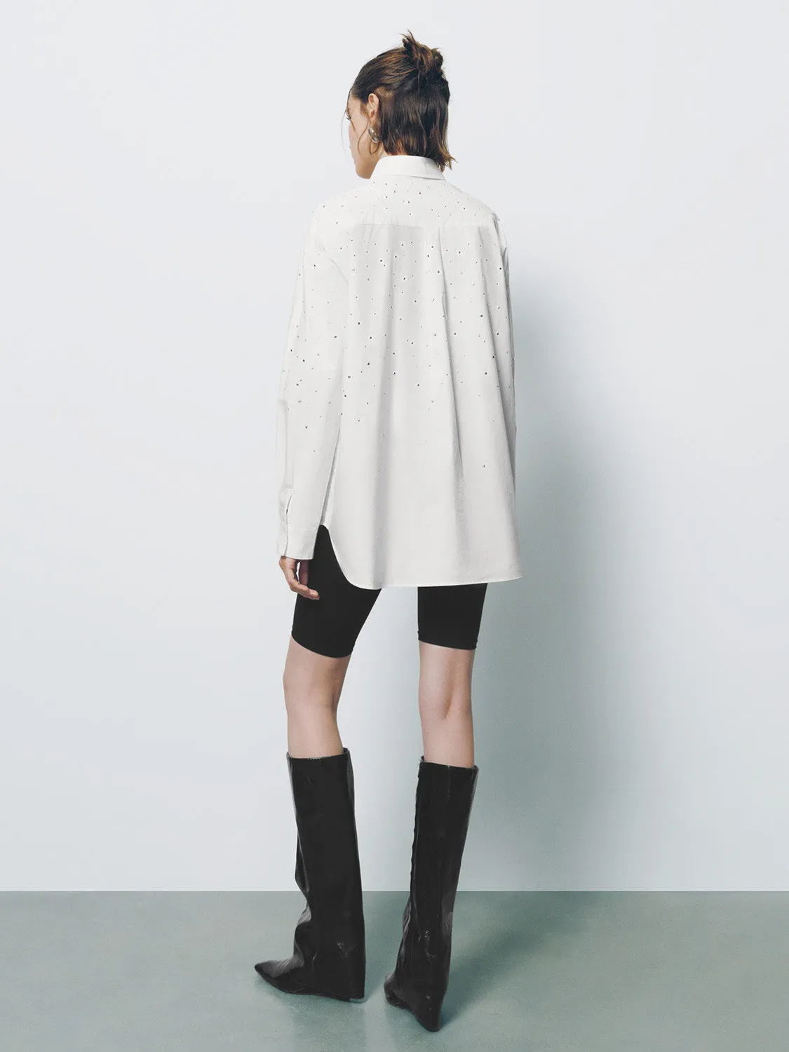 Rhinestone Décor Button Up Loose Shirt sold by Urban Revivo product image thumbnail 4