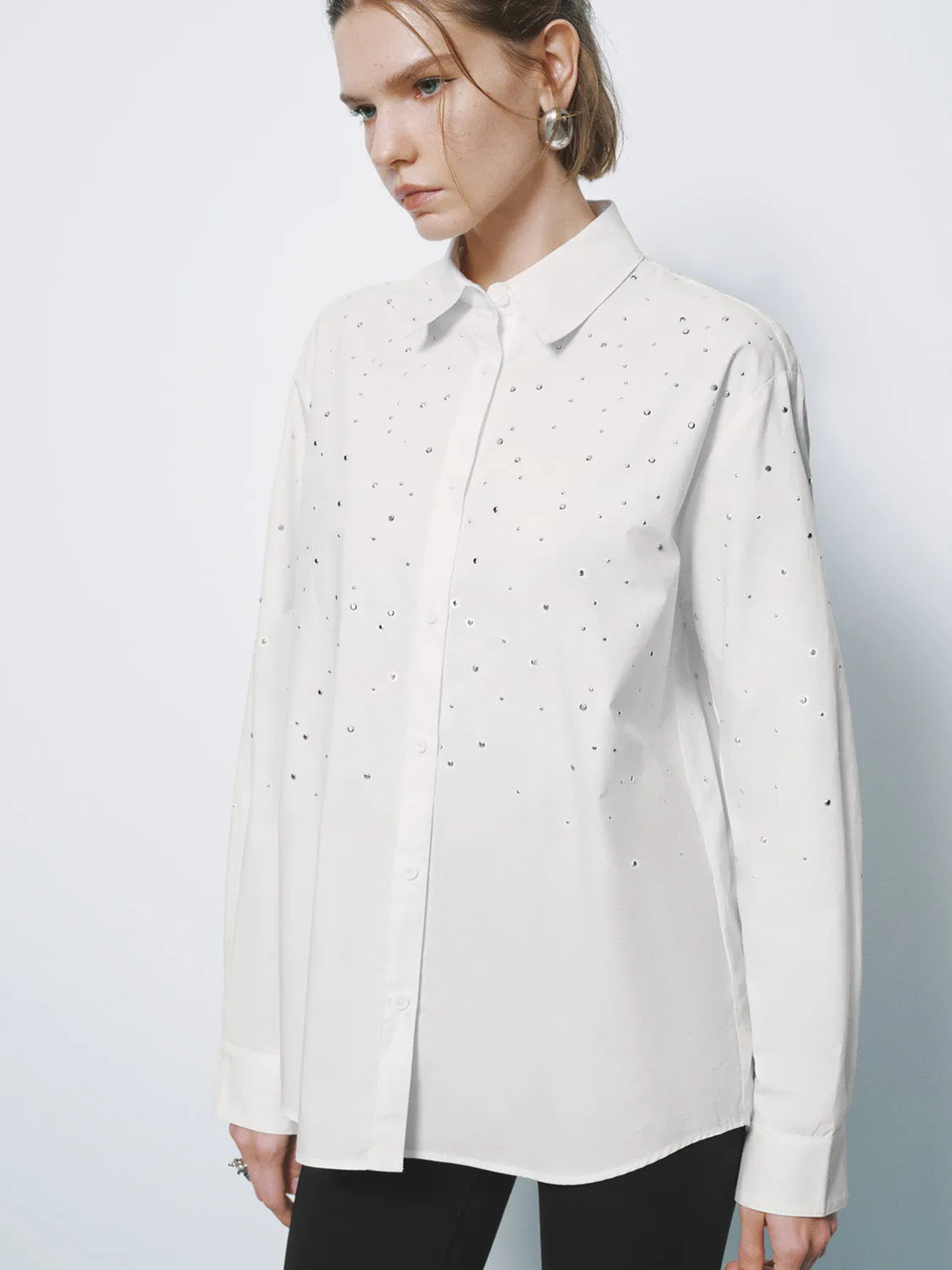 Rhinestone Décor Button Up Loose Shirt sold by Urban Revivo product image thumbnail 3