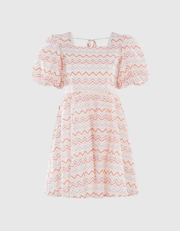 Wavy Print Puff Sleeve Dress sold by Urban Revivo