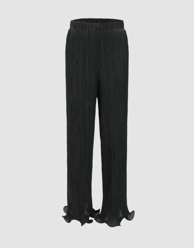 Frill Trim Loose Straight Pants sold by Urban Revivo