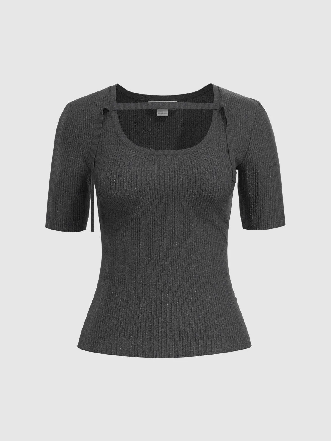 Keyhole Neck Skinny Knitted T-Shirt sold by Urban Revivo product image thumbnail 2