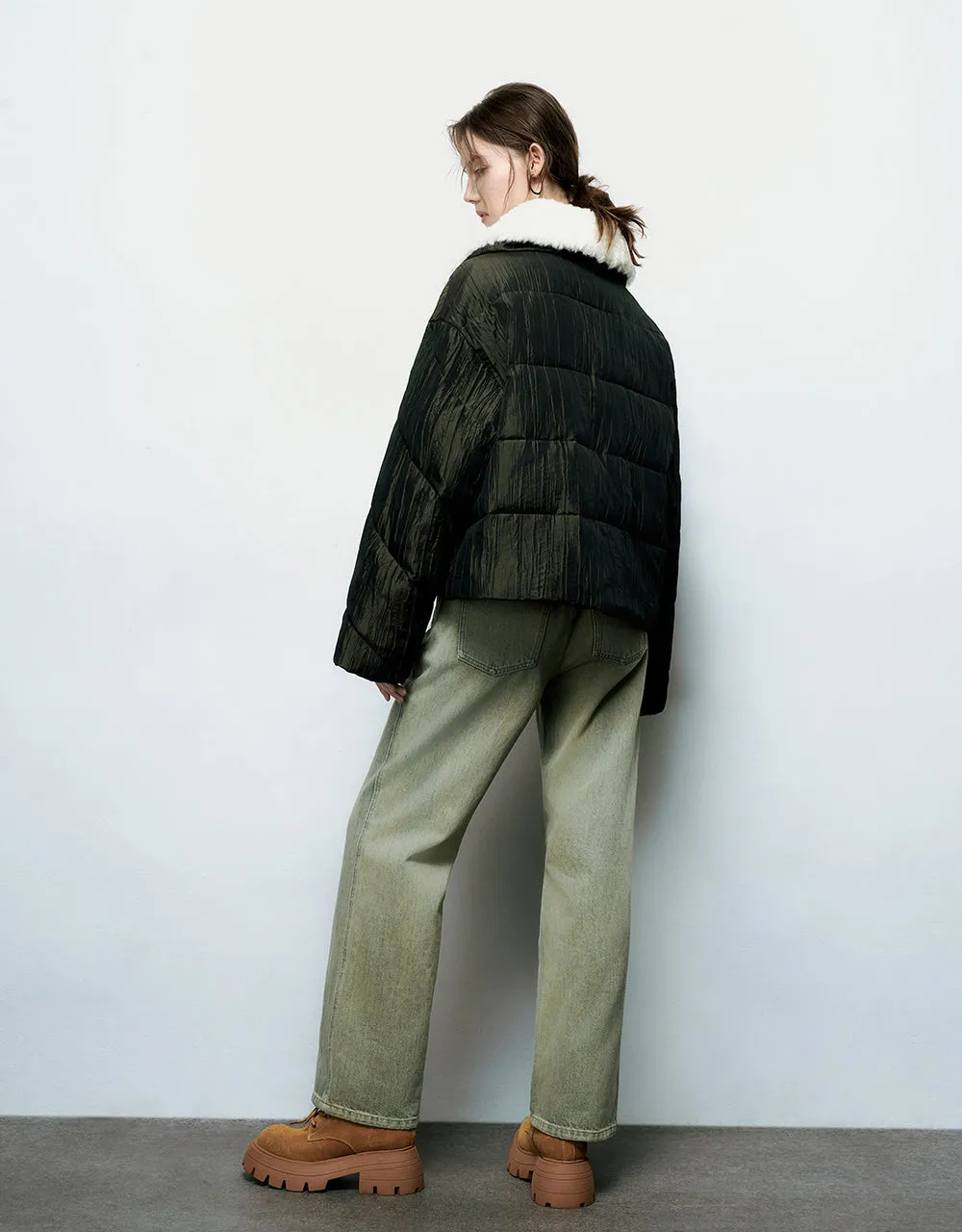 Straight Padded Coat With Furry Collar sold by Urban Revivo product image thumbnail 4