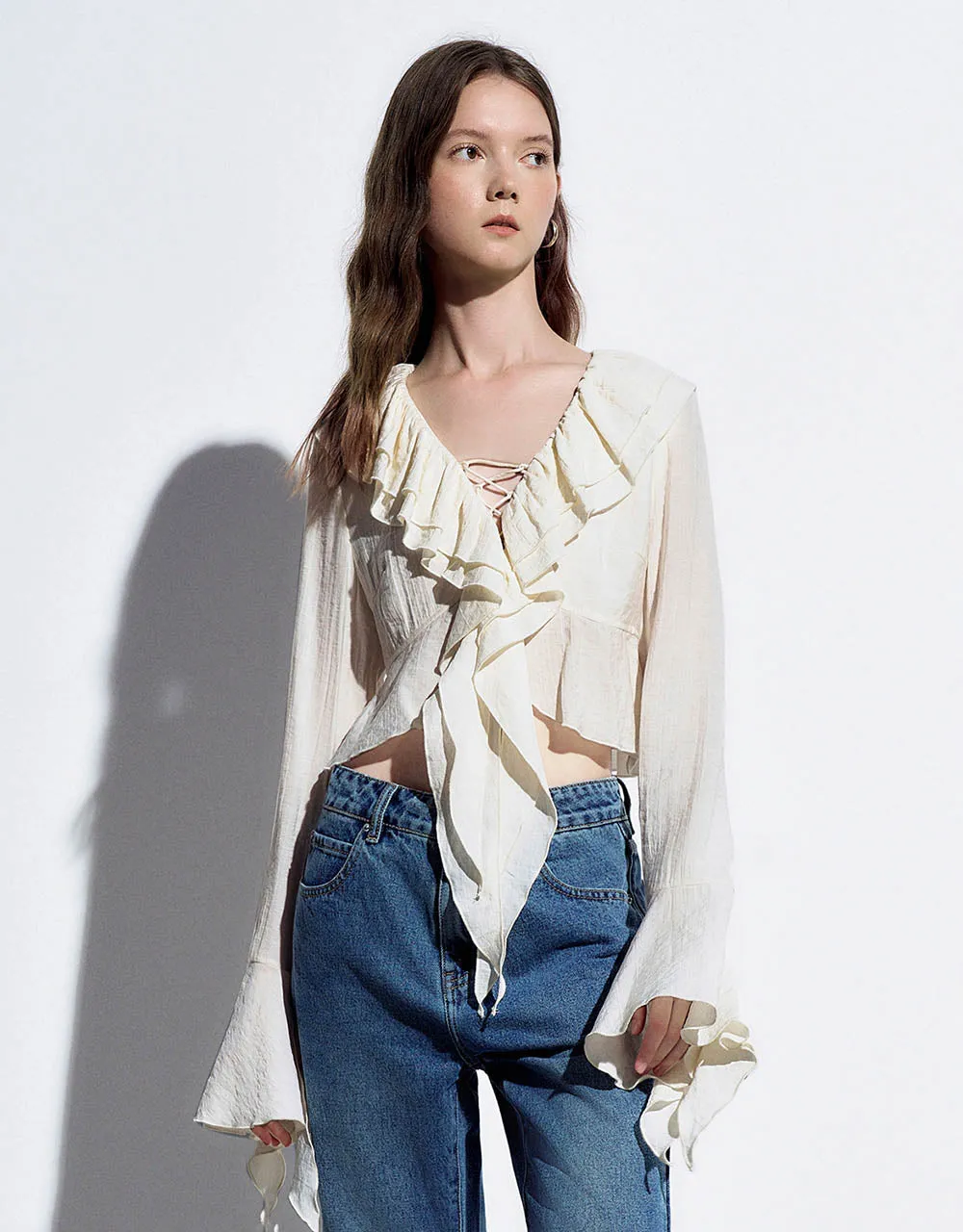 Ruffle Lapel Shirt sold by Urban Revivo