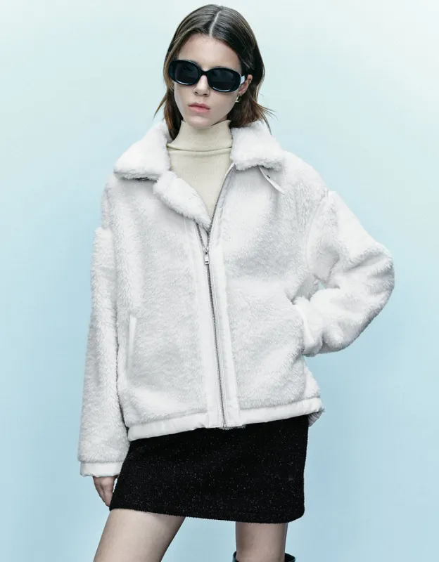 Zipper Front Furry Coat sold by Urban Revivo