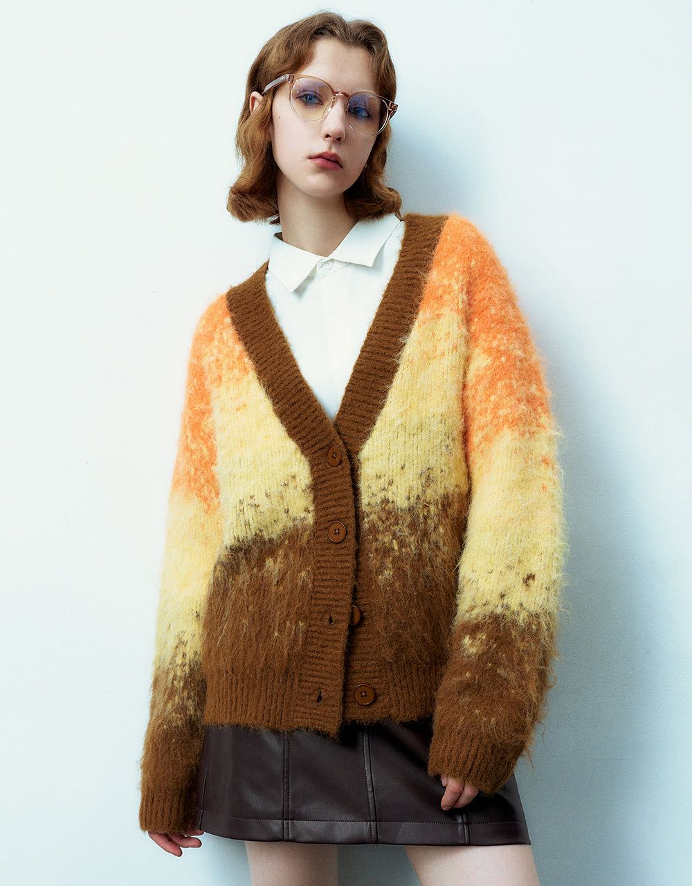 Colorblocks Furry V-Neck Knitted Cardigan sold by Urban Revivo