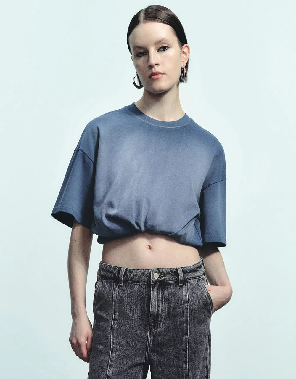 Drop Shoulder Sleeve Crew Neck Loose T-Shirt sold by Urban Revivo