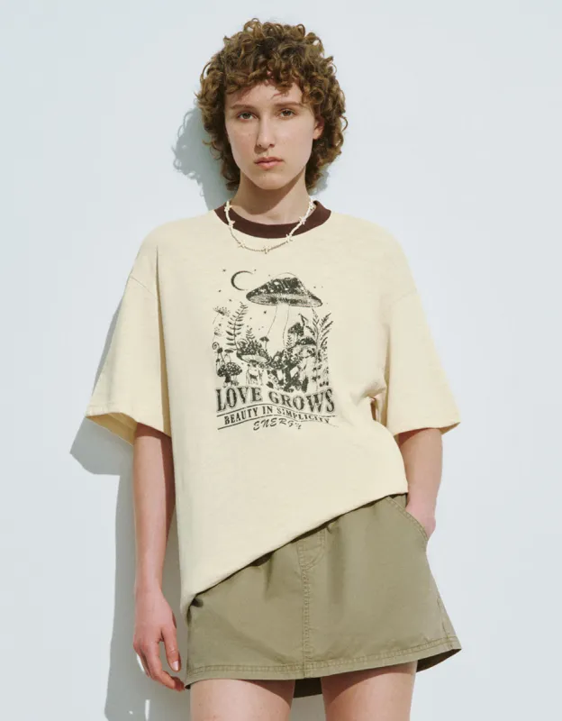 Printed Crew Neck Loose T-Shirt sold by Urban Revivo