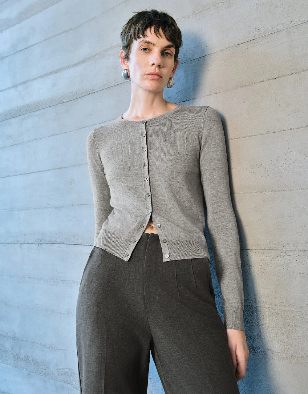 Crew Neck Skinny Knitted Cardigan sold by Urban Revivo