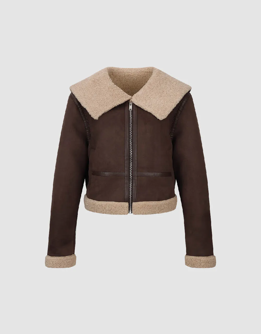 Zipper Front Vegan Leather Furry Jacket sold by Urban Revivo product image thumbnail 2