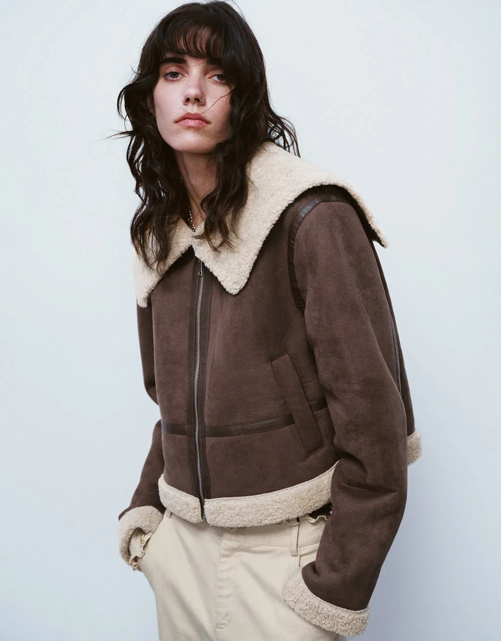 Zipper Front Vegan Leather Furry Jacket sold by Urban Revivo