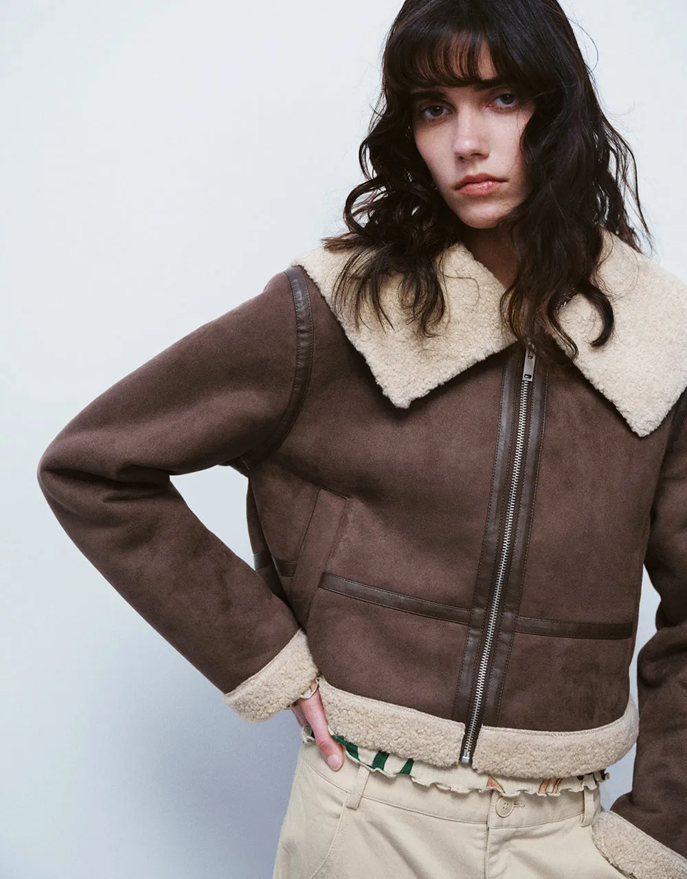 Zipper Front Vegan Leather Furry Jacket sold by Urban Revivo product image thumbnail 5