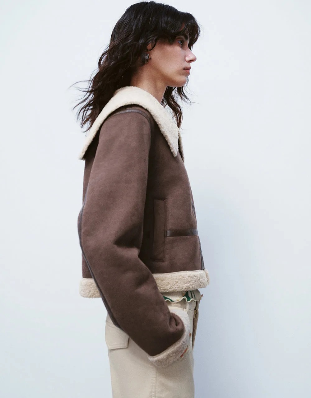 Zipper Front Vegan Leather Furry Jacket sold by Urban Revivo product image thumbnail 3