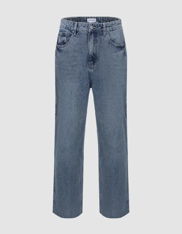 Raw Hem Straight Jeans sold by Urban Revivo