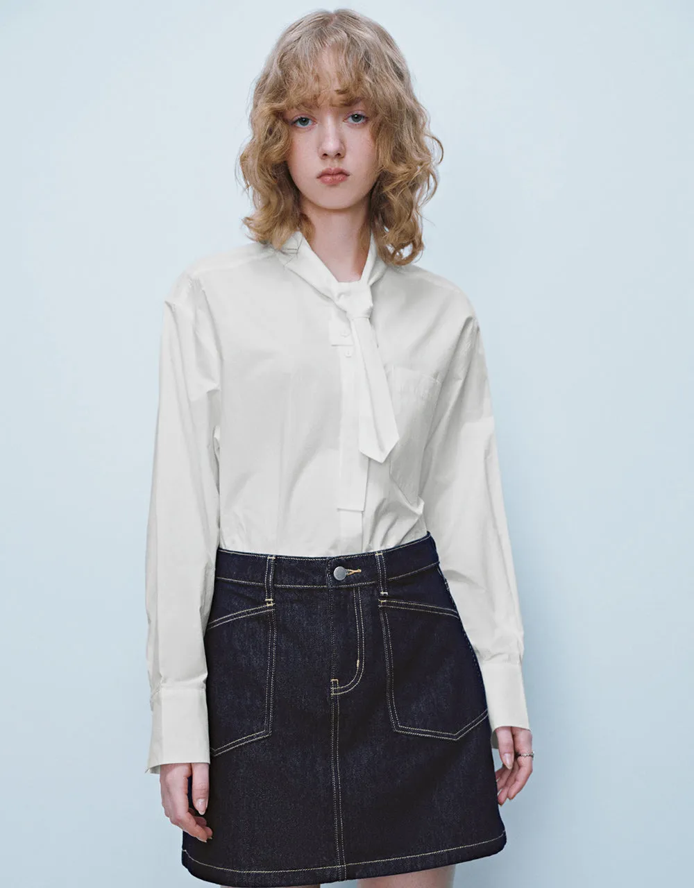 Loose Bow Neck Shirt sold by Urban Revivo