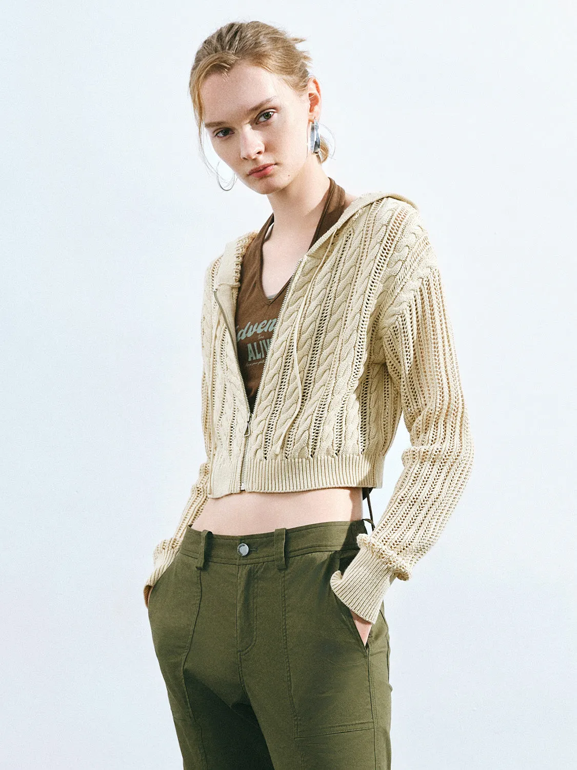 Zipper Front Hooded Knitted Cardigan sold by Urban Revivo product image thumbnail 3