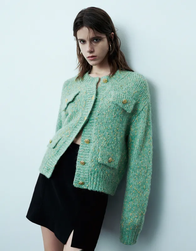 Crew Neck Knitted Cardigan With Fake Pockets sold by Urban Revivo