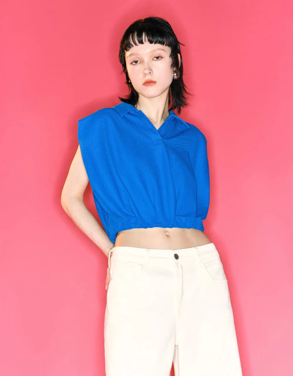Lapel Crop Tank Top sold by Urban Revivo