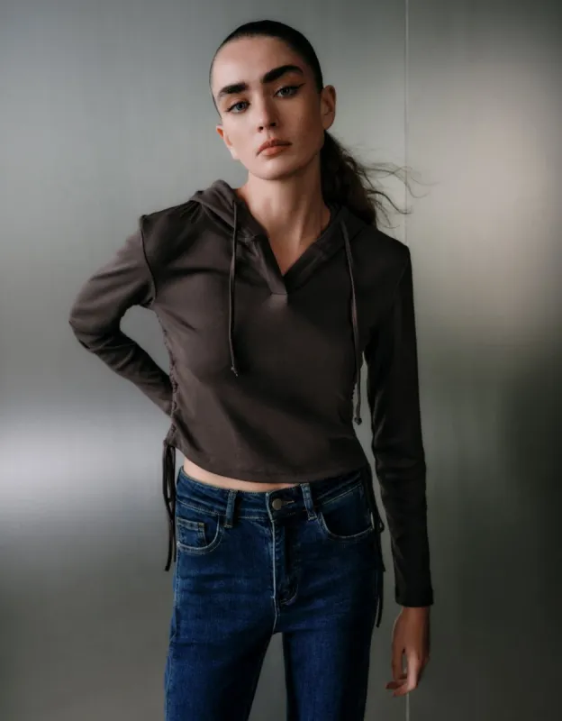 V-Neck Drawstring Hoodie sold by Urban Revivo