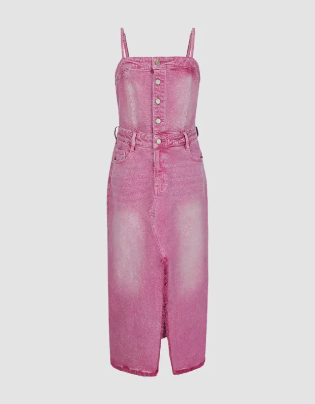 Raw Hem Off-Shoulder Denim Cami Dress sold by Urban Revivo