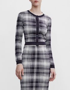 Plaid Pattern Contrast Trim Knitted Cardigan sold by Urban Revivo