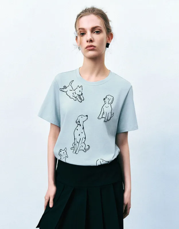 Dog Printed Crew Neck T-Shirt sold by Urban Revivo