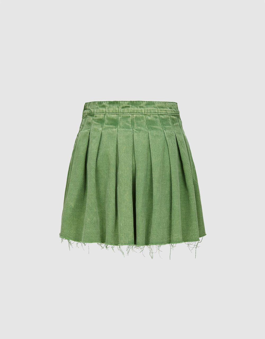 Pleated Mini A-Line Denim Skirt sold by Urban Revivo product image thumbnail 3
