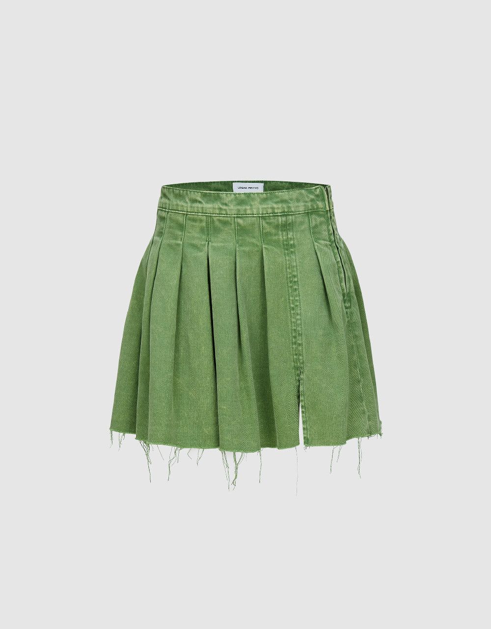 Pleated Mini A-Line Denim Skirt sold by Urban Revivo