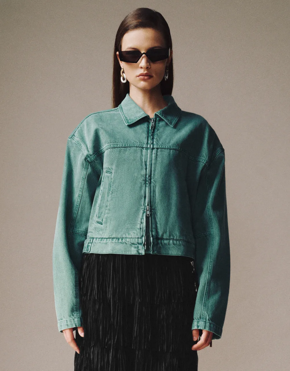 Zipper Front Gradient Denim Jacket sold by Urban Revivo