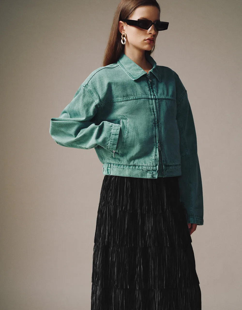 Zipper Front Gradient Denim Jacket sold by Urban Revivo product image thumbnail 3