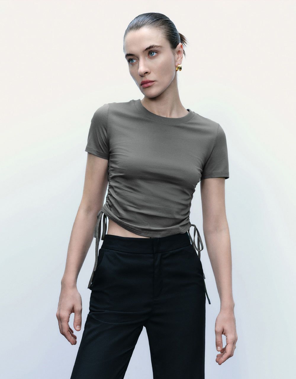 Tie Side Crew Neck Skinny T-Shirt sold by Urban Revivo