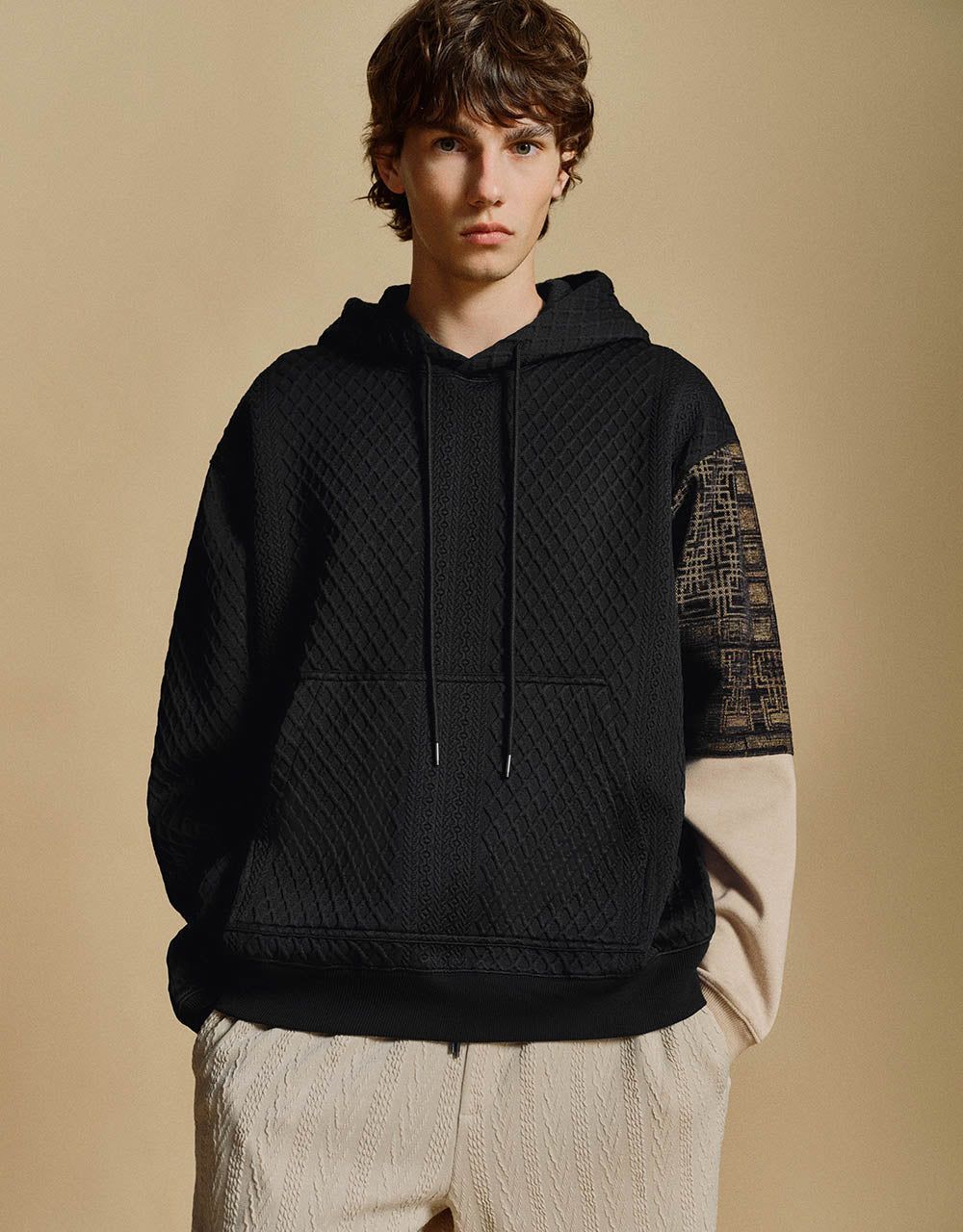 Textured Hooded Straight Sweatshirt sold by Urban Revivo