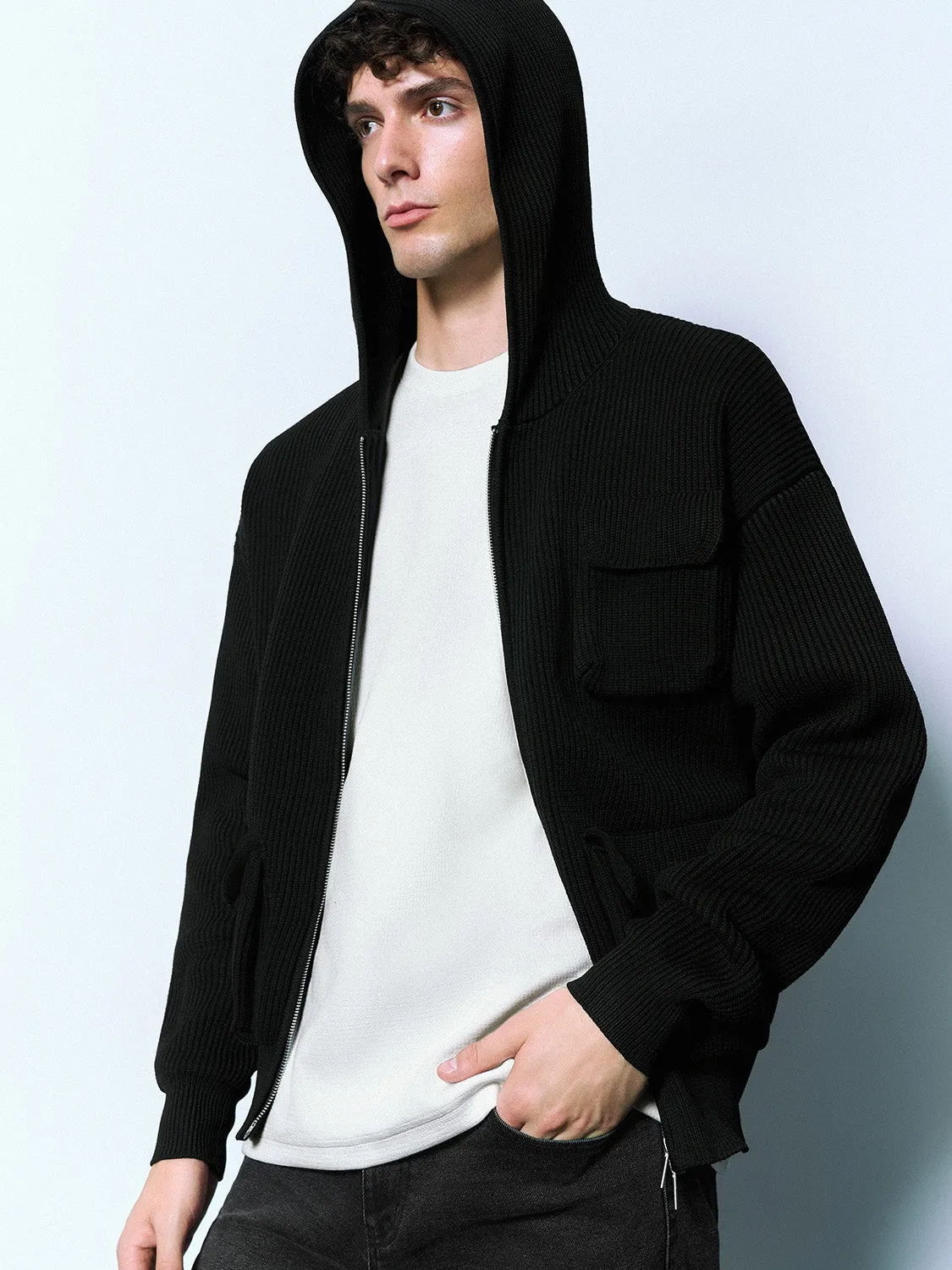 Zipper Front Hooded Knitted Cardigan sold by Urban Revivo product image thumbnail 3