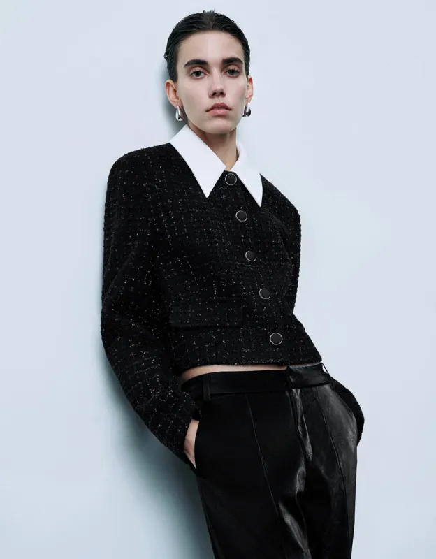 Standard Sleeve Cropped Tweed Jacket sold by Urban Revivo