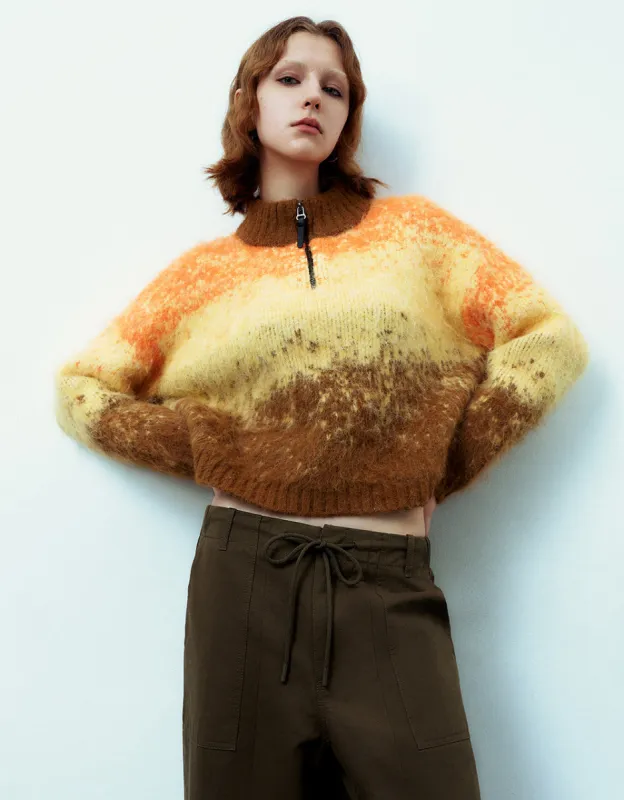 Zip Half Placket Striped Furry Knitted T-Shirt sold by Urban Revivo