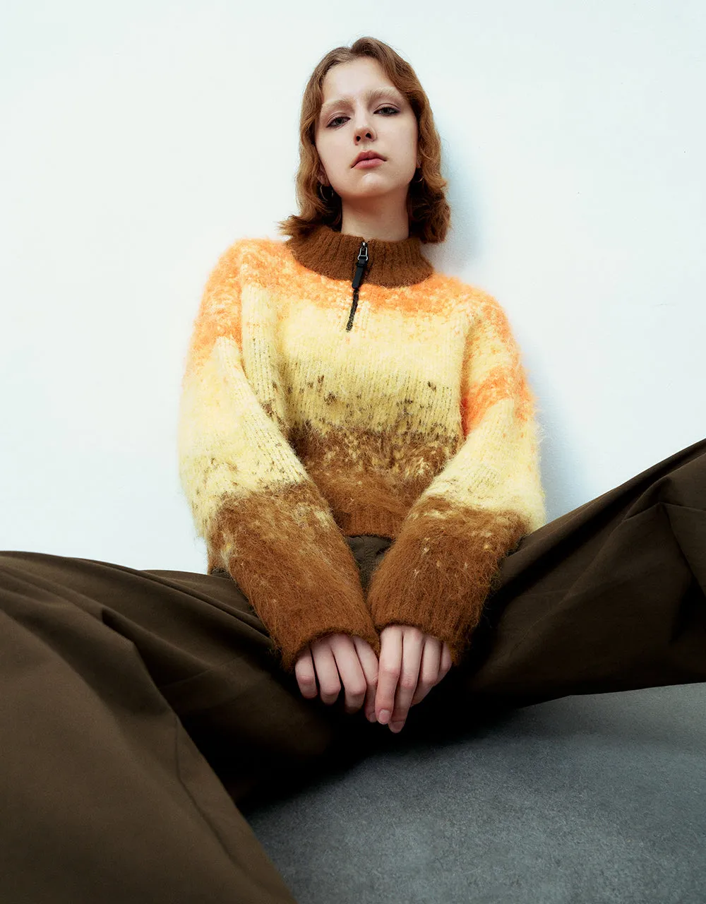 Zip Half Placket Striped Furry Knitted T-Shirt sold by Urban Revivo product image thumbnail 3