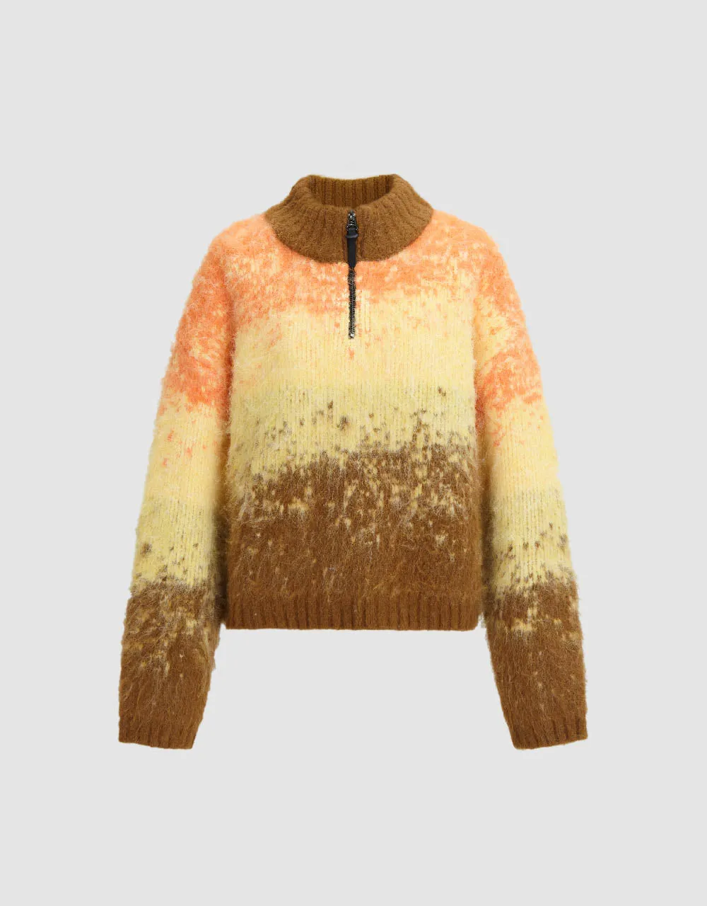 Zip Half Placket Striped Furry Knitted T-Shirt sold by Urban Revivo product image thumbnail 2