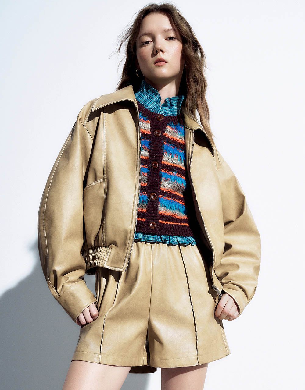 Zipper Front Vegan Leather Jacket sold by Urban Revivo