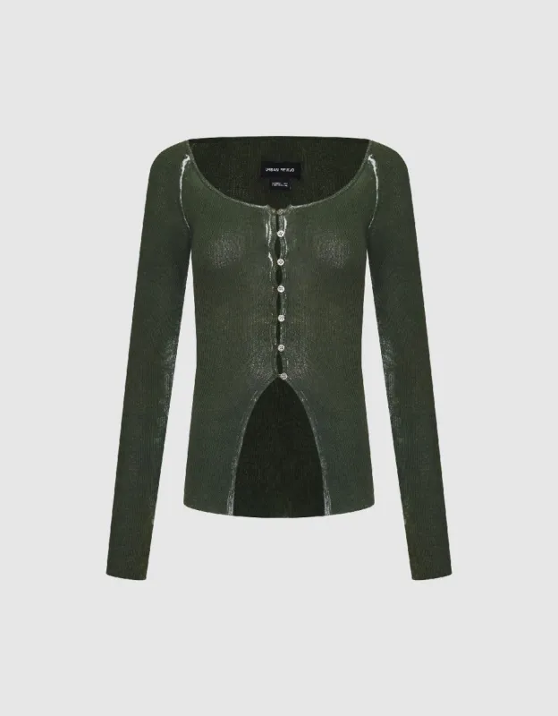 U Neck Knitted Cardigan sold by Urban Revivo