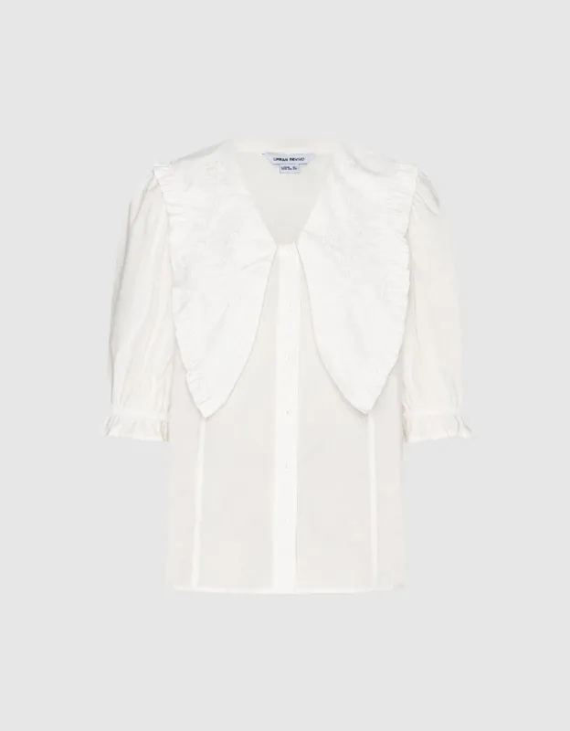 Flower Embroidered Lapel Shirt sold by Urban Revivo
