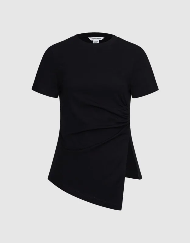 Ruched Split Asymmetrical Hem Tee sold by Urban Revivo