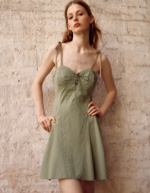 Lace Up Front Sleeveless Skater Dress sold by Urban Revivo